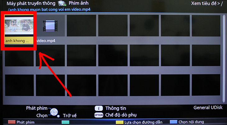 Chọn các mục tương ứng để xem nội dung trên USB