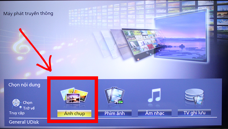 Chọn các mục tương ứng để xem nội dung trên USB