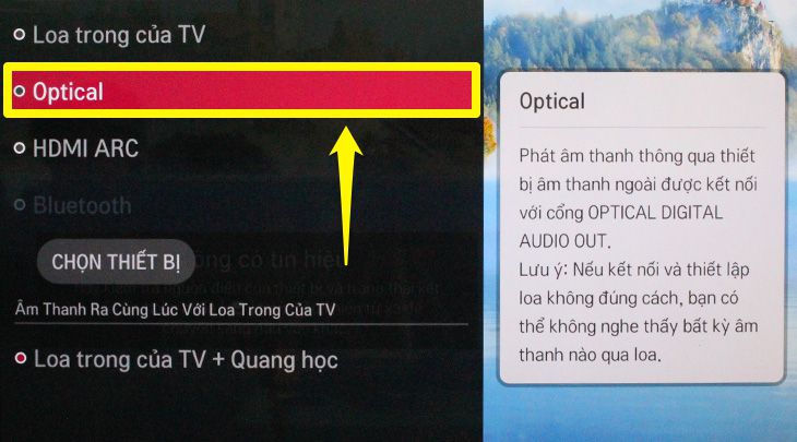 Bạn chọn Optical là xong