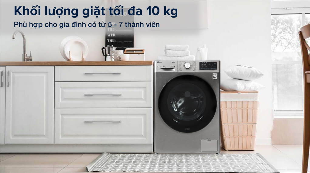 Máy giặt LG với khối lượng giặt 10 kg phù hợp cho gia đình từ 5 – 7 thành viên