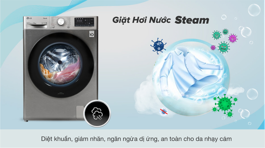 Loại bỏ tác nhân gây dị ứng, giảm nhăn nhờ công nghệ giặt hơi nước Steam