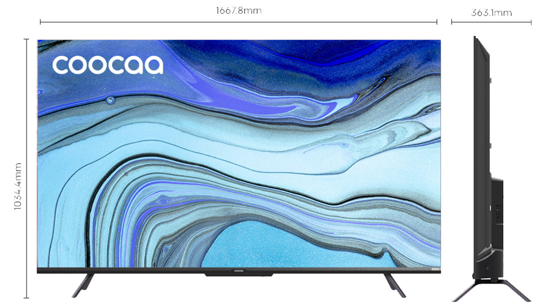 Kích thước tổng quan của Google Tivi Coocaa 4K 75 Inch 75C9