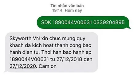 kích hoạt bảo hành Tivi Coocaa là bạn soạn tin nhắn SMS 