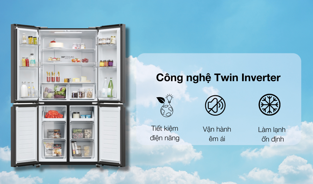 tiết kiệm điên - Tủ lạnh Aqua Inverter 469 lít Multi Door AQR-M536XA(GB)