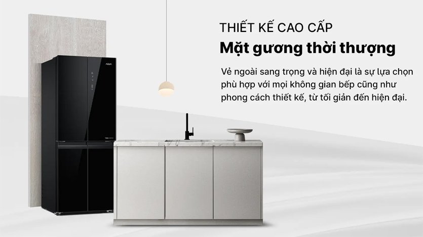 Tủ lạnh Aqua AQR-M466XA(GB) 410 lít - Có thiết kế sang trọng tinh tế với bề mặt phẳng tráng gương