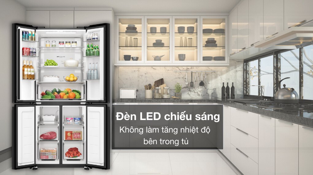 Tủ lạnh Aqua Inverter 410 lít Multi Door AQR-M466XA(CBC) đèn led chiếu sáng trong tủ